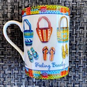 Cape Shore “Feeling Beachy” Handbags &‎ Flipflops Motif Coffee Mug Bright Colors